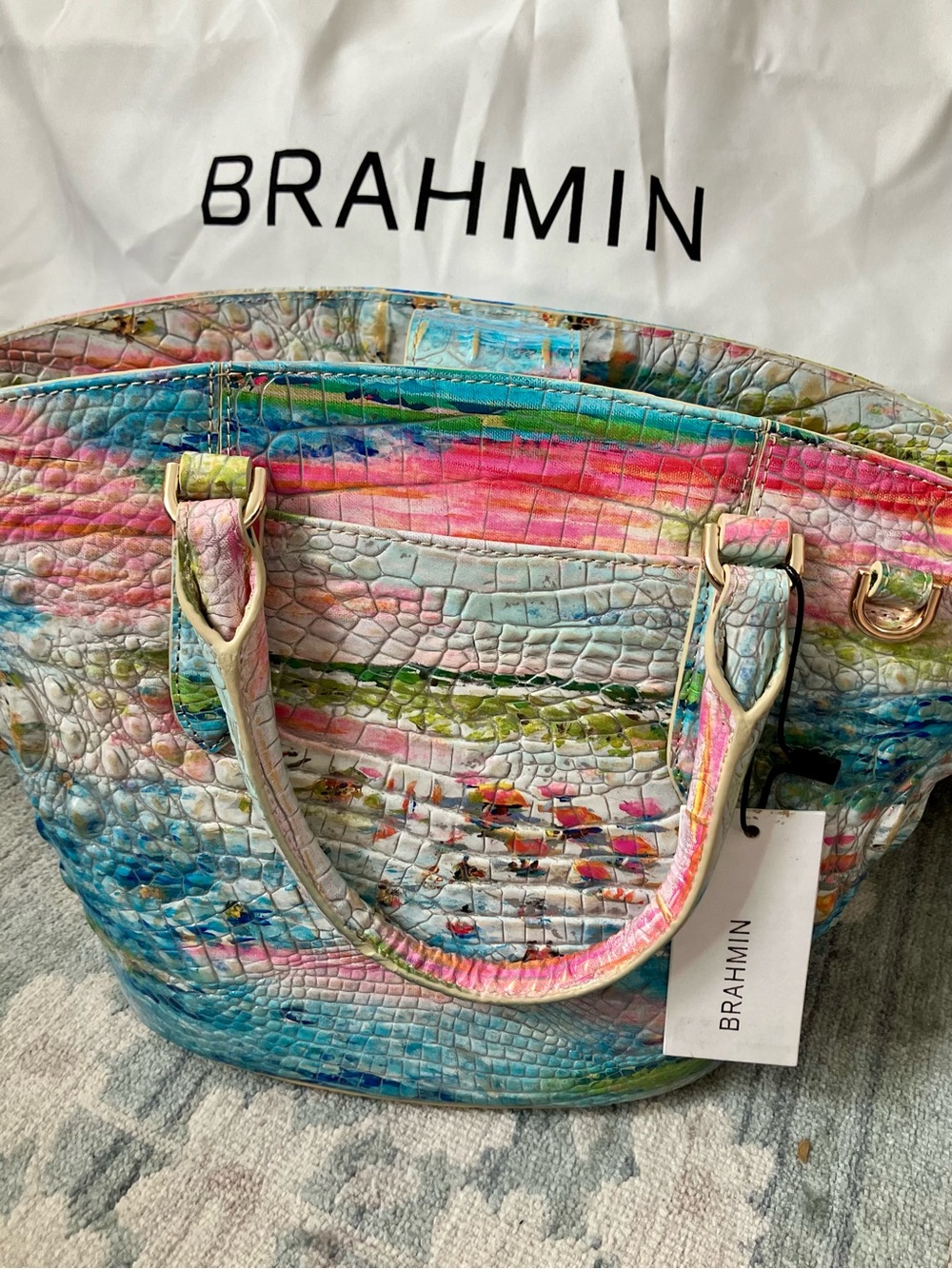 Brahmin Multicolor Croc-Embossed Leather Tote - Picture 3 of 11
